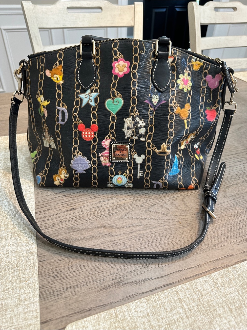 Dooney & Bourke Black Coated Canvas Chain Charm Crossbody Bag